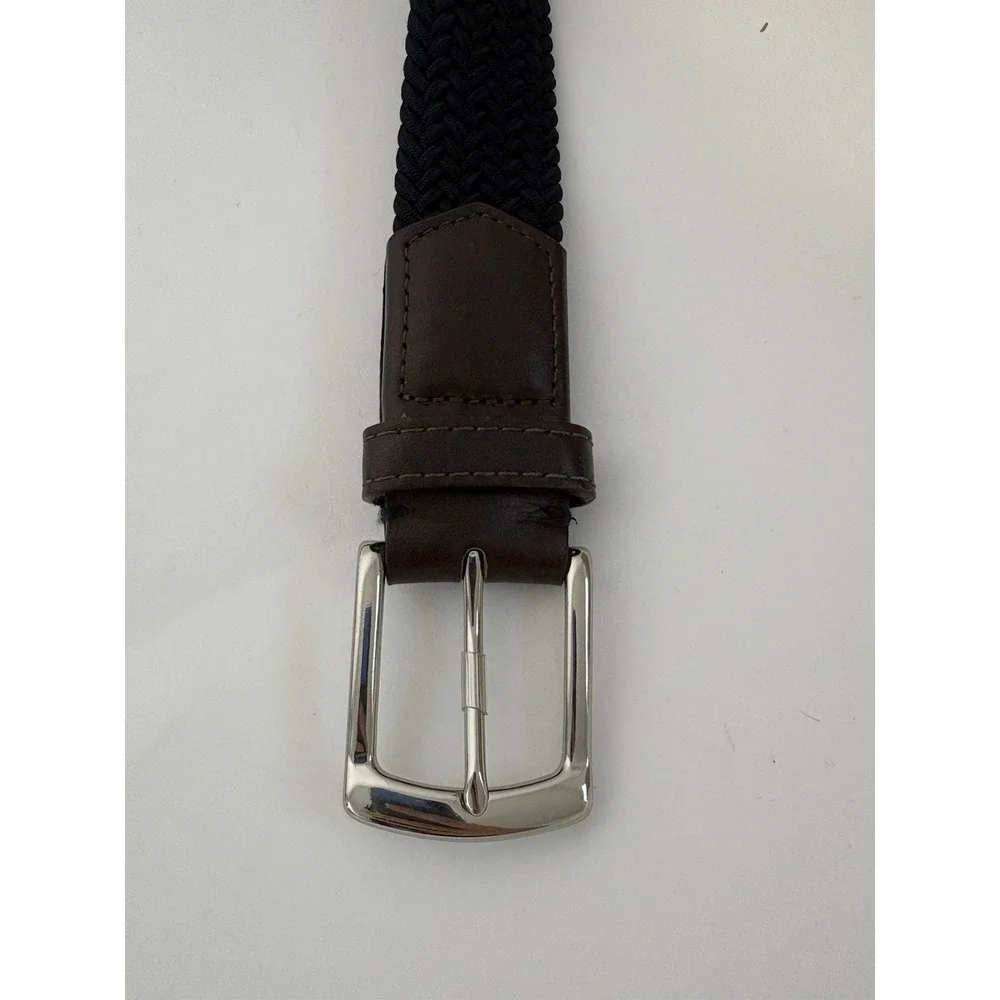 Holderness And Bourne Men 38 Brown Leather Navy Blue Fisher Braided Stretch Belt